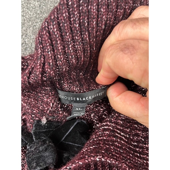 White House Black Market Sweater Women XL Shawl Collar Metallic Bow Cable Maroon - Picture 5 of 9